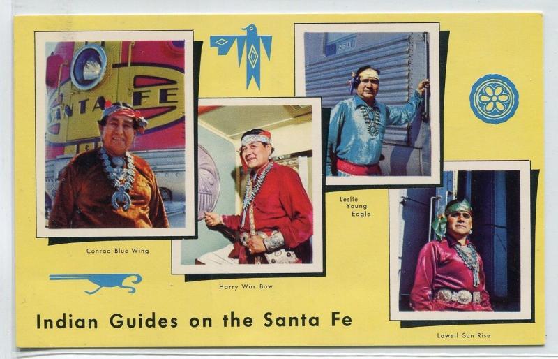 Native American Indian Guides Santa Fe Railroad New Mexico postcard