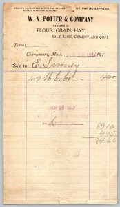 1917  Charlemont  Massachusetts  W. N. Potter & Company  Receipt   Document