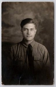 RPPC Handsome Soldier WW1 Aero Squadron Kelly Field Texas Portrait Postcard F43