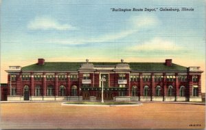 Postcard IL Galesburg Train Station - Burlington Route Depot
