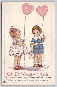 Valentines Day A/S Margaret E Price Children With Heart Balloons Postcard X24