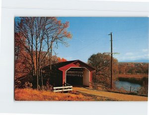 Postcard Old Covered Wood Bridge North Bennington Vermont USA