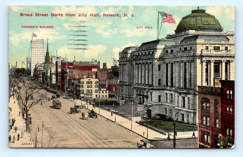 Postcard NJ Newark Broad Street North From City Hall 1915 View I1