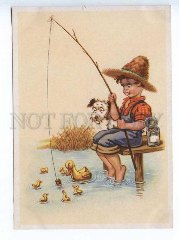 241660 GERMANY CHILDREN boy fisherman Airedale terrier DOG OLD