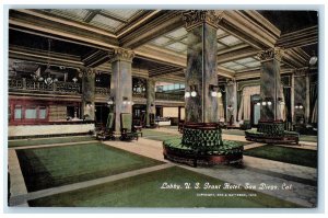c1910's Lobby US Grant Hotel & Restaurant San Diego California Antique Postcard