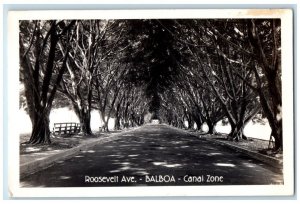 c1940's Roosevelt Avenue Tree View Balboa Canal Zone Panama RPPC Photo Postcard 