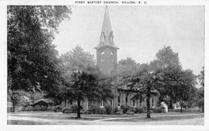 Dillon South Carolina First Baptist Church Street View Antique Postcard K36006