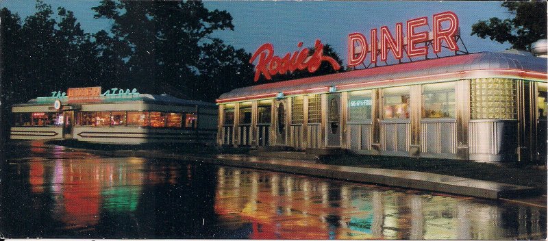 DINER, Rockford, MI, Long Format, Night View, Diner World, Art Deco, Roadside