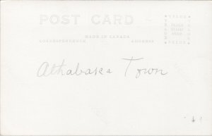 Athabasca looking South AB Town View Grain Elevators Unused RPPC Postcard G88