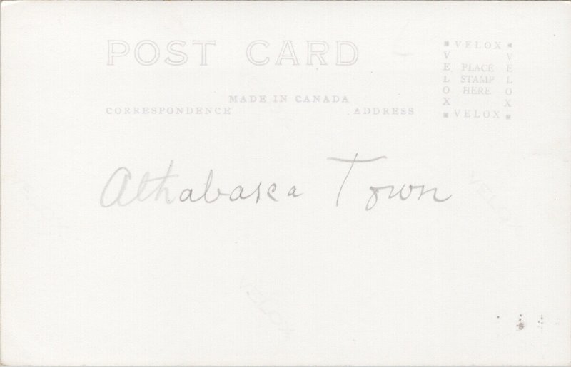 Athabasca looking South AB Town View Grain Elevators Unused RPPC Postcard G88