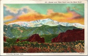 postcard CO Sunset over Pikes Peak from the Mesa Road