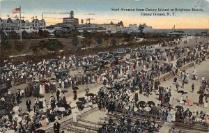 Surf Avenue Crowd Coney Island to Brighton Beach New York 1914 postcard