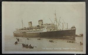 Mint USA RPPC Postcard SS Halolo Steam Ship Entering Honolulu Hawaii Harbor