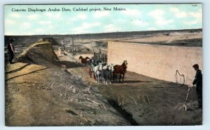 CARLSBAD, NM ~ AVALON DAM Construction HORSE DRAWN c1910s  Eddy County Postcard