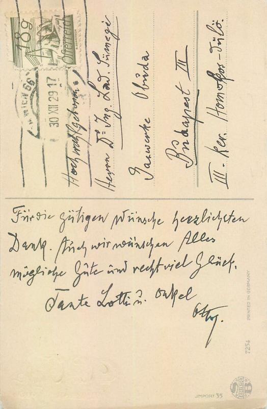 New Year luck chimney sweep & pigs ski early greetings postcard