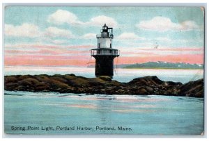 Portland Maine ME Postcard Spring Point Light Portland Harbor Lighthouse 1909