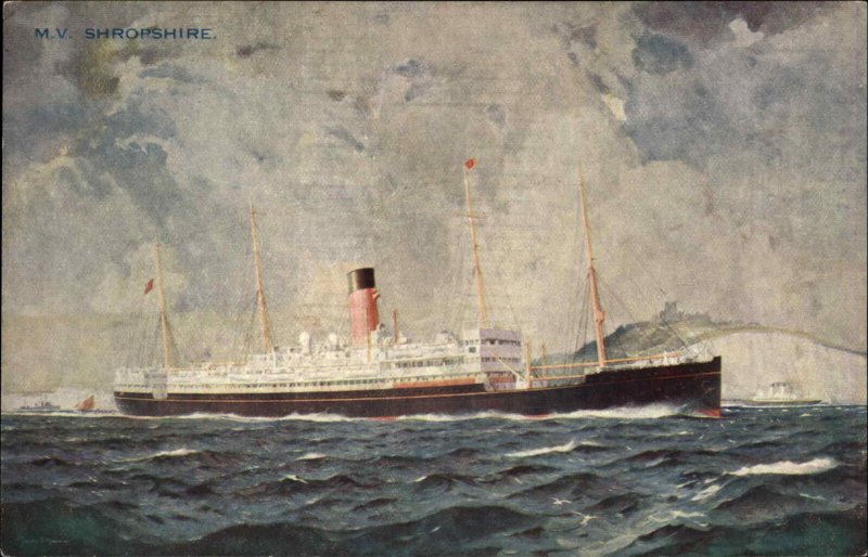 Bibby Line Cruise Ship Steamer M.V. Shropshire c1910 Vintage Postcard