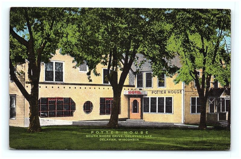 Postcard WI Delavan Potter House Hotel South Shore Drive Delavan Lake G08