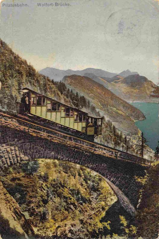 Pilatusbahn Incline Railroad Train Switzerland 1911 postcard