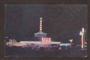 LAS VEGAS NEVADA SILL'S DRIVE IN RESTAURANT VINTAGE ADVERTISING POSTCARD NIGHT