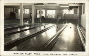 Bowling Alley Interior Parish Hall Maniwaki Quebec Real Photo Postcard