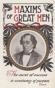 Disraeli PM Maxims Of Great Men Rare Antique Metallic Gold Postcard