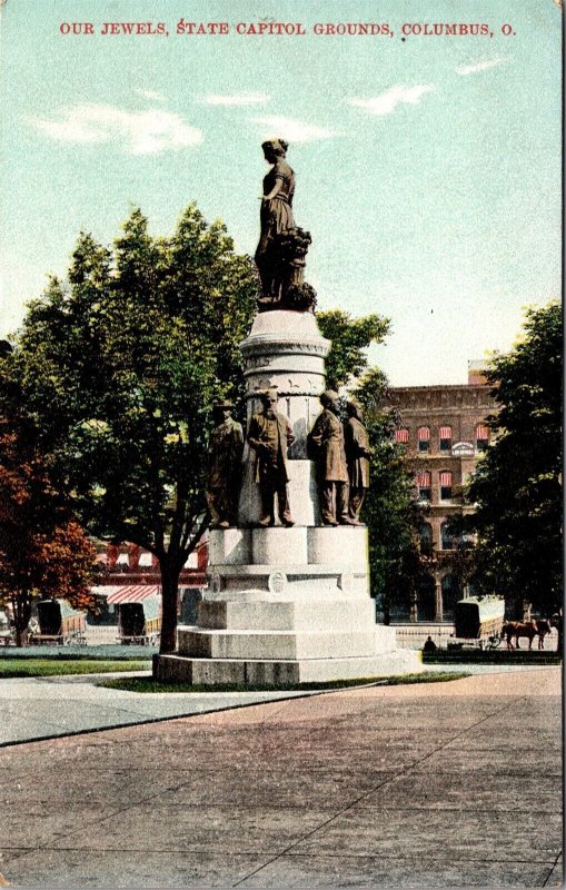 Vtg Columbus Ohio OH Our Jewels State Capitol Grounds Statue 1910s Postcard