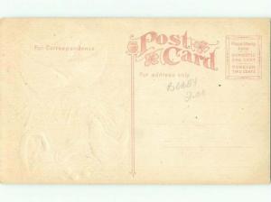 Pre-Linen Easter CHICKENS SITTING ON ANTIQUE WHEELBARROW AB4222