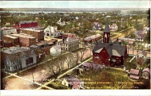 Fremont, NE Nebraska  HOMES~DOWNTOWN~CHURCH  Bird's Eye View  1908 Postcard