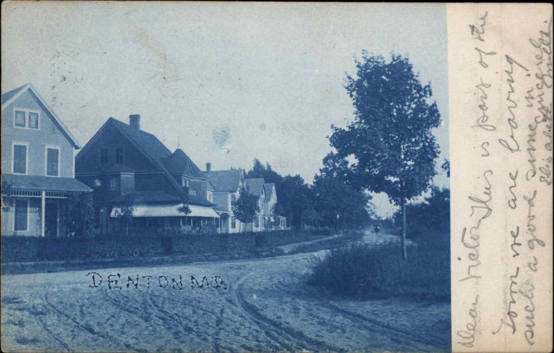 Denton MD Homes Street 1907 Used Cyanotype Real Photo Postcard