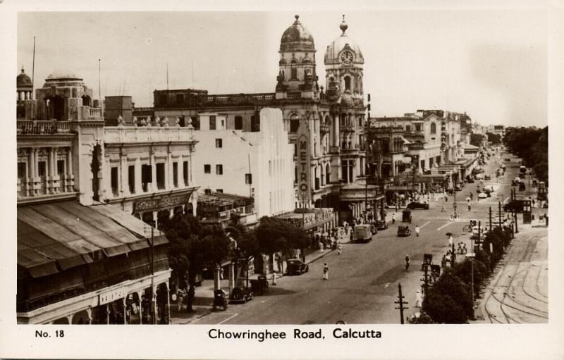 india, CALCUTTA, Chowringhee Road, Metro Cinema (1940s) RPPC Postcard