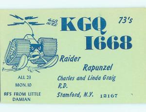 military - TANK ON SKIS - QSL HAM RADIO CARD Stamford New York NY t1159