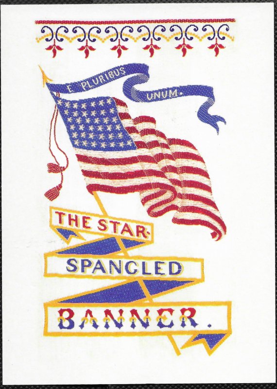 US Patriotic  pre-stamped. Silk woven bookmark. Star Spangled Banner.  Mint