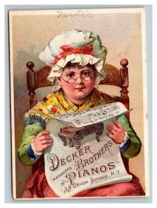 Vintage 1890's Victorian Trade Card Decker Brothers Pianos Union Square New York