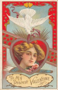 H83/ Valentine's Day Love Holiday Postcard c1910 Pretty Woman Dove 14