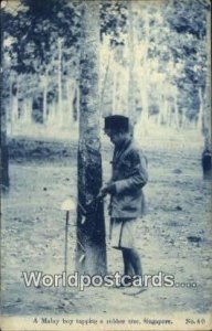 Malay Boy, Tapping Rubber Tree Singapore Unused 