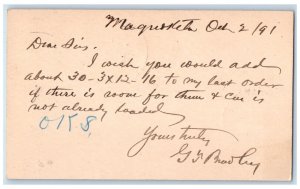 1891 Lumber Order G Bradley Maohoketa Iowa IA Clinton IA Posted Postal Card 