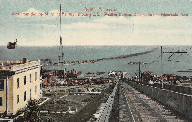 H11/ Duluth Minnesota Postcard 1911 Incline Railway Weather Bureau Harbor