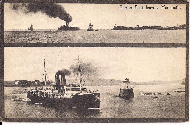 CANADA Yarmouth NS, Boston Boat Leaving Harbor, Two Views, Lighthouse, 1910's