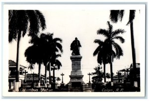 c1940's Christopher Columbus Statue Panama City RPPC Photo Unposted Postcard 