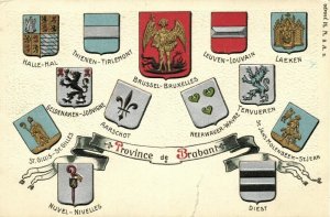 belgium, Wapenschilden Province Brabant Coat of Arms (1900s) Embossed Postcard