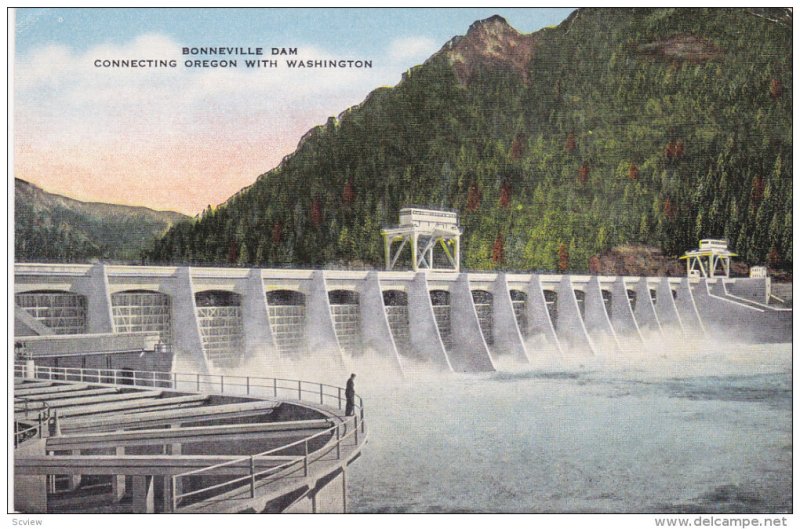 Bonneville Dam Connecting Oregon with Washington, 30-40s