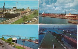 (4 cards) Sault Ste Marie MI, Michigan - Ships at Soo Locks