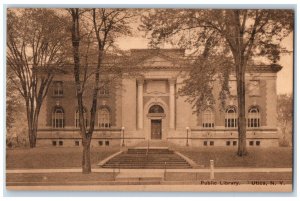 Public Library Building Exterior Scene Utica New York NY Antique Postcard