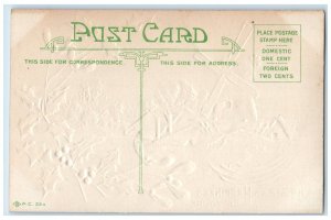 c1910's Christmas Berries Mistletoe Windmill Winter Embossed Antique Postcard
