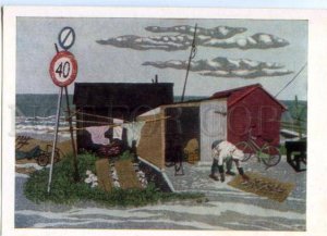 154255 JAPAN House of Fisherman by Fumio Kitaoka OLD postcard