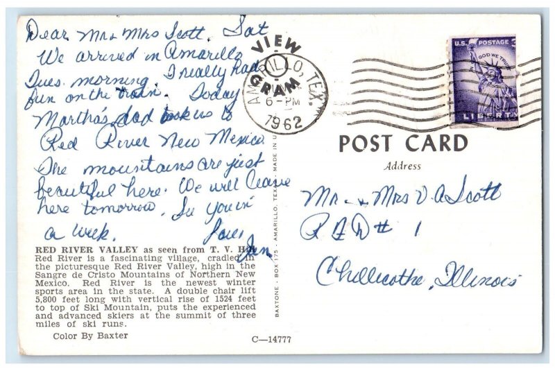 1962 Red River Valley Aerial View Mountain Hills Villages New Mexico NM Postcard