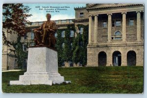 Madison Wisconsin Postcard Lincoln Monument Main Hall University c1916 Vintage