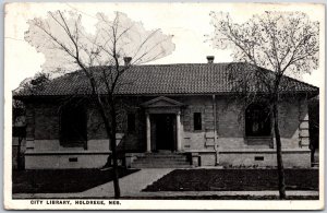 Holdrege Nebraska NE, 1928 City Library, Lawn, Trees, Building, Vintage Postcard