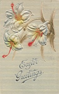 EASTER GREETINGS-EMBOSSED FLOWERS~1909 POSTCARD